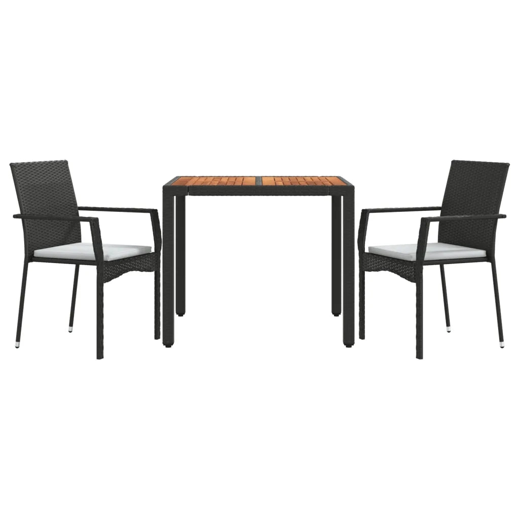 Set da Pranzo da Giardino 3 pz | Set Salotto da Giardino con Cuscini Nero in Polyrattan