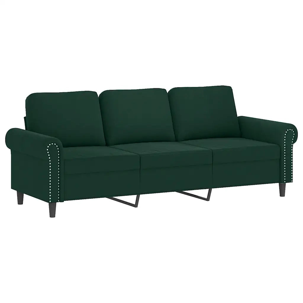 Divano a 3 Posti con Cuscini Verde Scuro 180 cm in Velluto