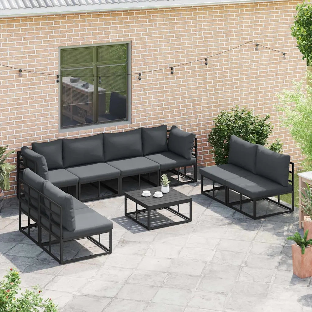 vidaXL Set Divano da Giardino con cuscino 9 pcs Nero Alluminio