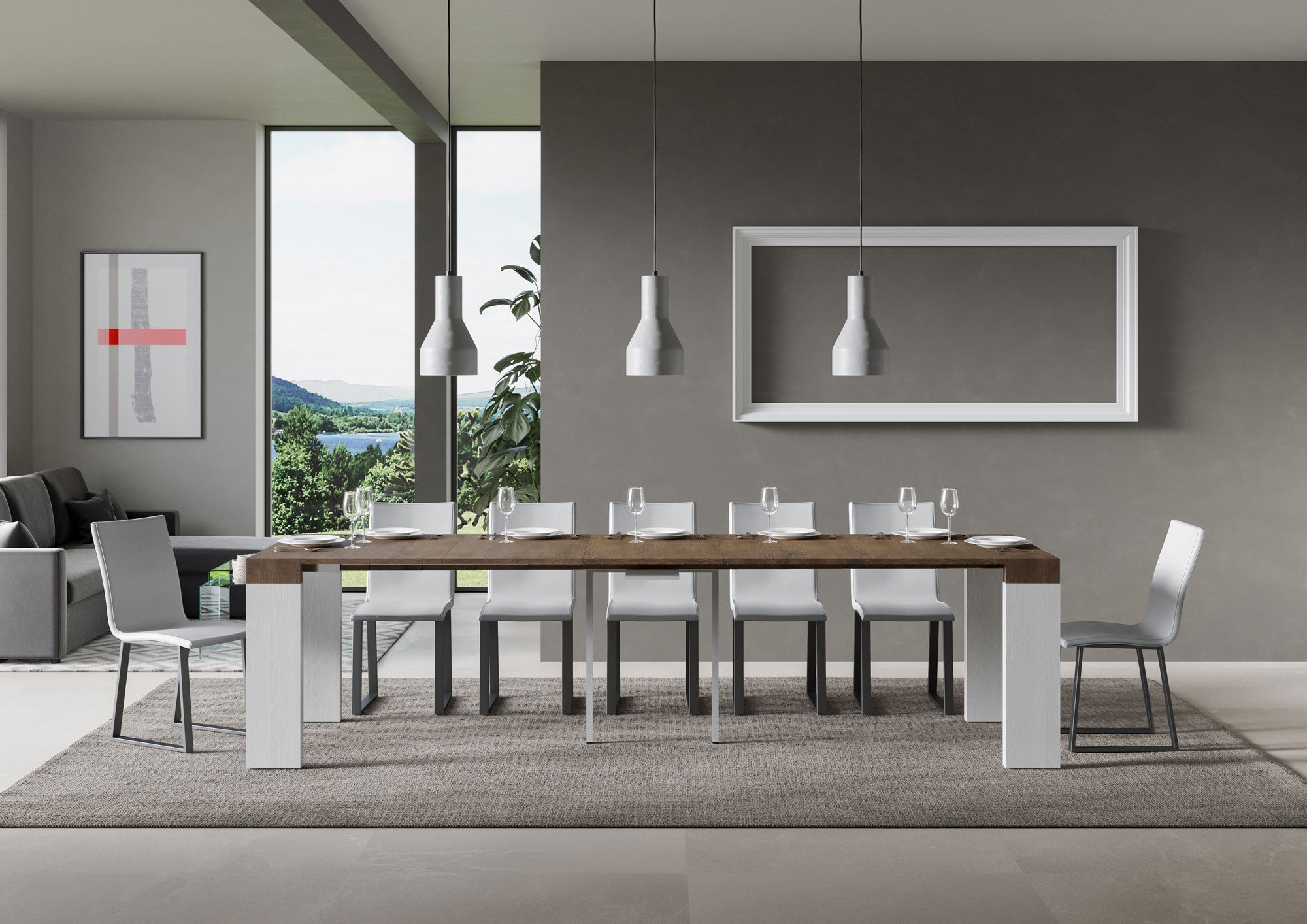 Consolle Allungabile 90-300x40x77 cm in Nobilitato Marrone e Bianco