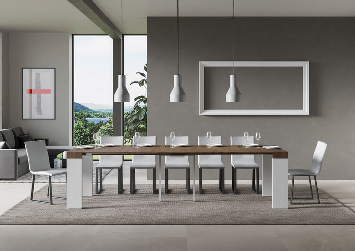 Consolle Allungabile 90-300x40x77 cm in Nobilitato Marrone e Bianco