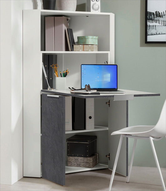 Armadio Angolare con Scrivania a Scomparsa 56x56x35x140h cm Dalia Bianco/Report Grigio