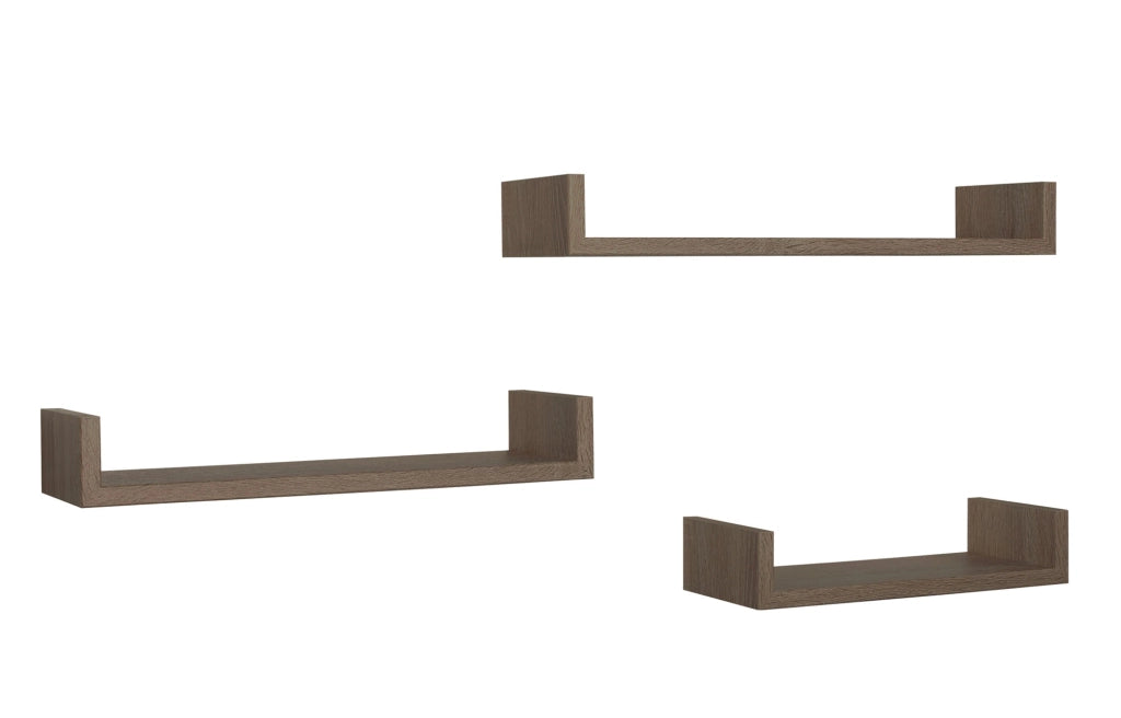 Set 3 Mensole da Parete 60-50-40x15,5x8 cm in Fibra di Legno Calamita Noce Segato