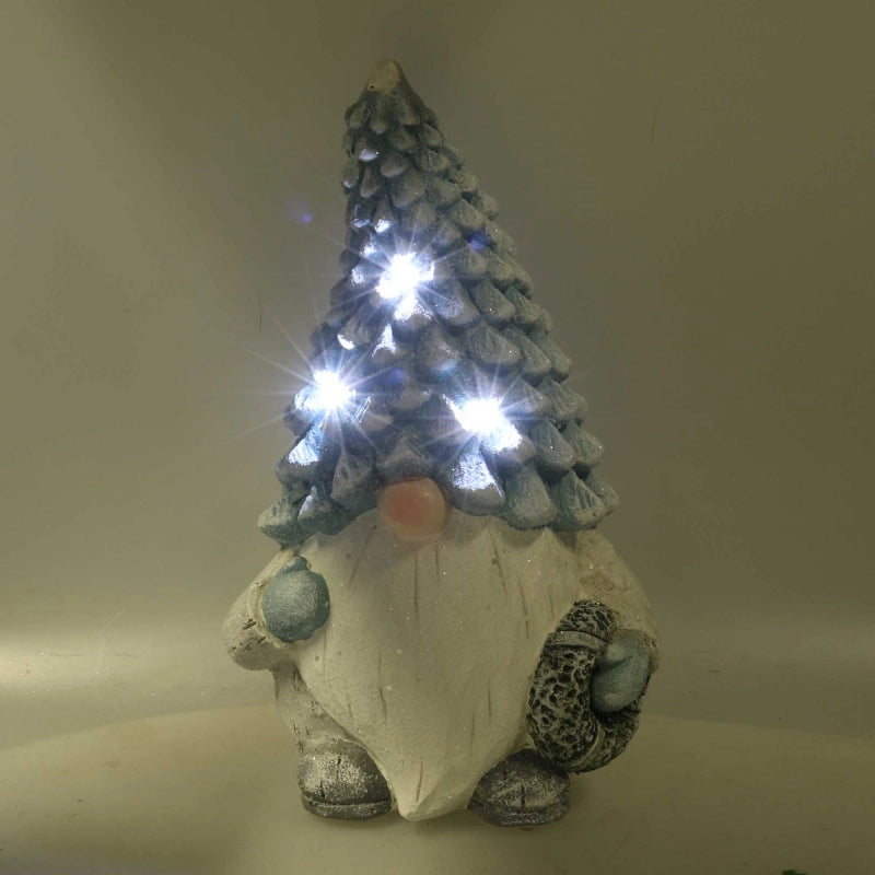 Gnomo resina azzurro seduto con led cm ø21,5h36,5