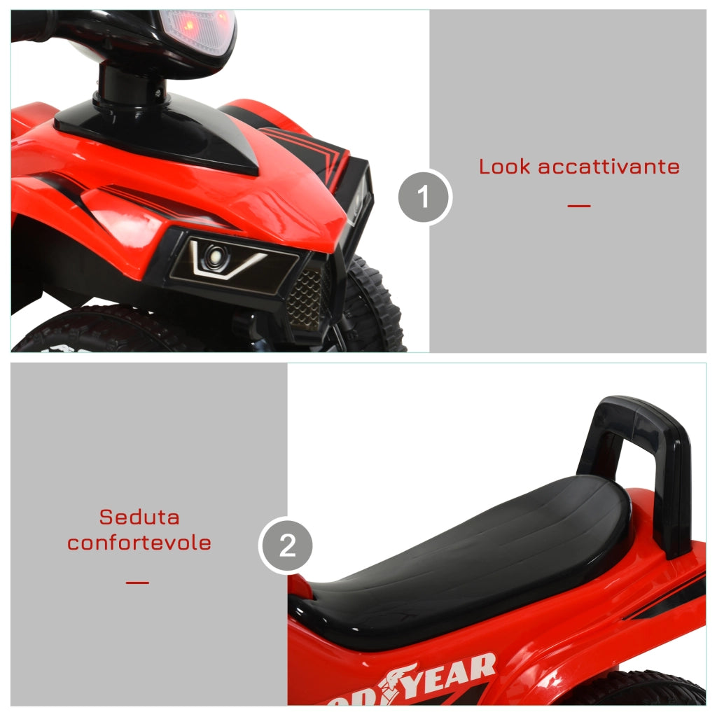EasyComfort Quad Giocattolo per Bambini 18-36 Mesi con Licenza GOODYEAR con Luci e Suoni Realistici, Rosso e Nero, 60x31x42cm