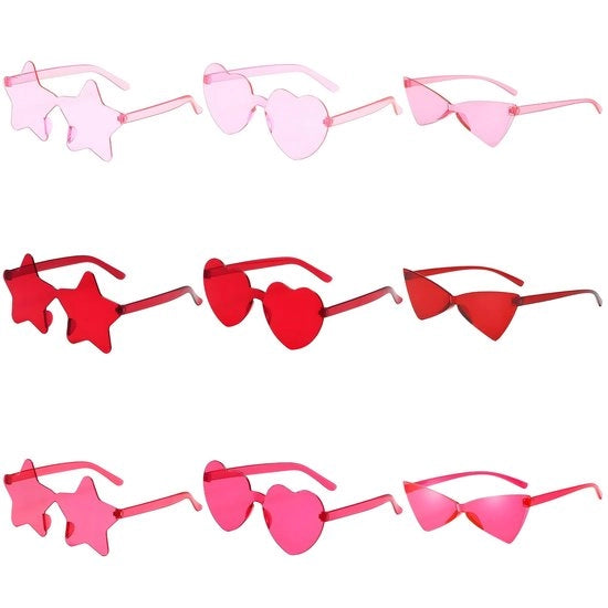 Set di occhiali da sole 9 pezzi - Design senza bordo - Lenti in PC di alta qualità - Pads nasali ergonomici - Disegno senza bordo per un comfort di portata per le feste