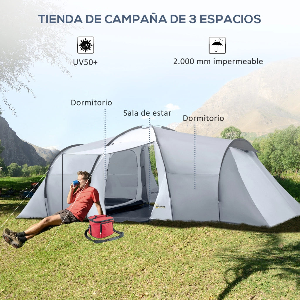 Tenda da campeggio familiare 4-6 persone ¨C zephmum ¨C grigio 590x245x193cm con 2 finestre e borsa di trasporto