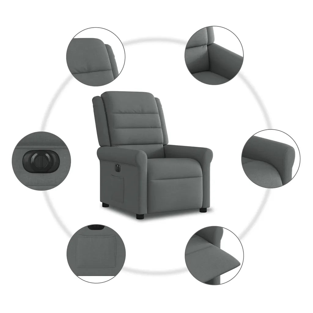 Poltrona | Sedia Relax Elettrica Reclinabile Grigio Scuro in Tessuto