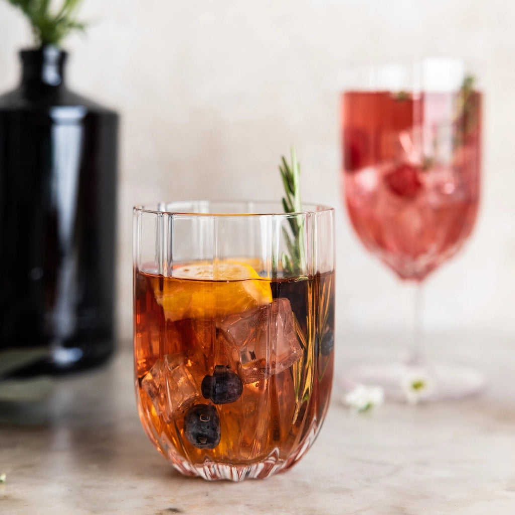 Zafferano Tumbler Alto Collezione Margherita in Vetro Soffiato Trasparente, Capacità 38,5 cl, Set da 4 Pezzi Eleganti per Cocktail e Bevande