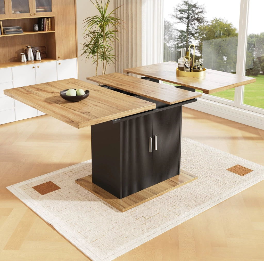 Tavolo da pranzo estensibile 110-140x70x76 cm in MDF nero con contenitore