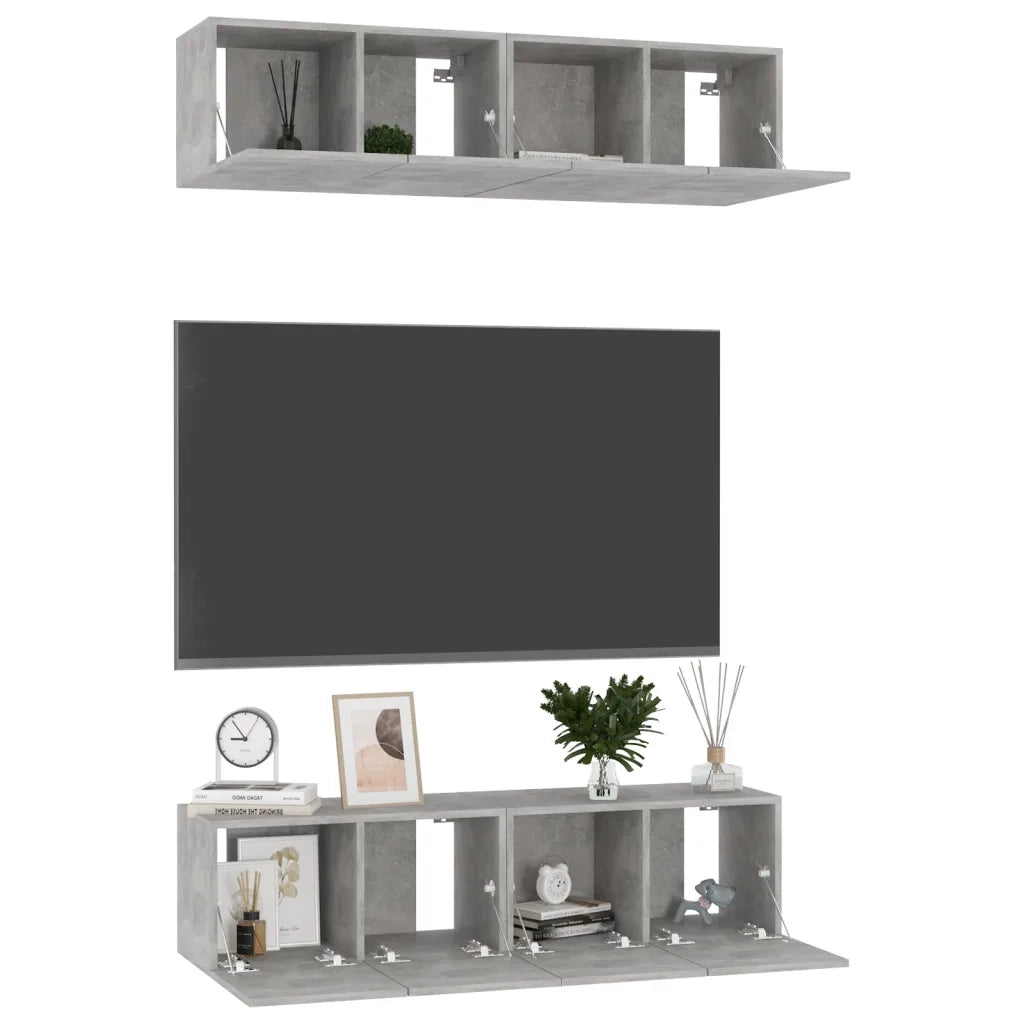Mobili TV 4 pz Grigio Cemento 60x30x30 cm in Legno Multistrato 3079059