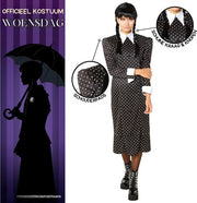 Costumi da Carnevale per Donne - Mercoledì Notturna - Abito da Sera a Maniche Lunghe con Disegno a Fumetti Nero per Halloween, Carnevale, Festa e Cosplay