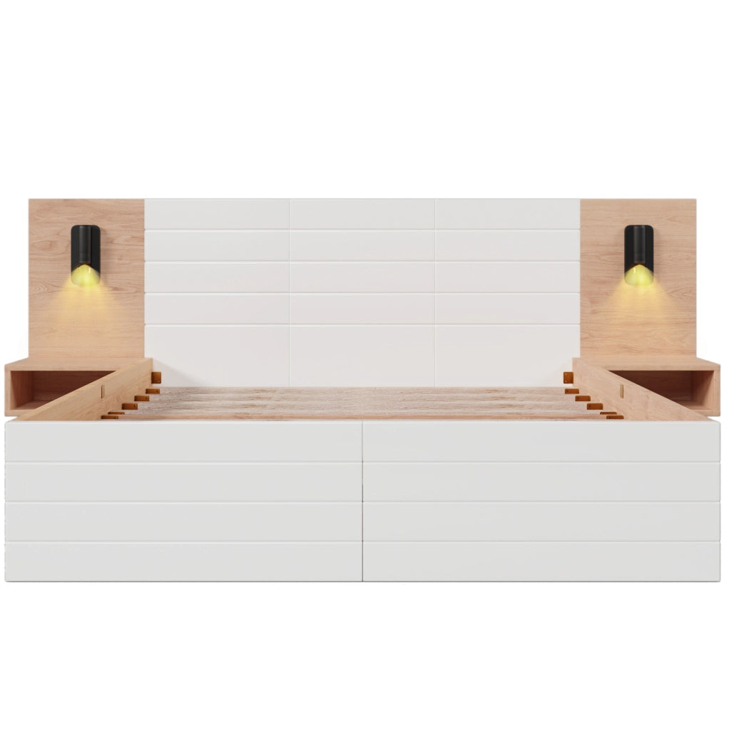 Letto matrimoniale 160x200 cm con luci da lettura, USB e 2 cassetti