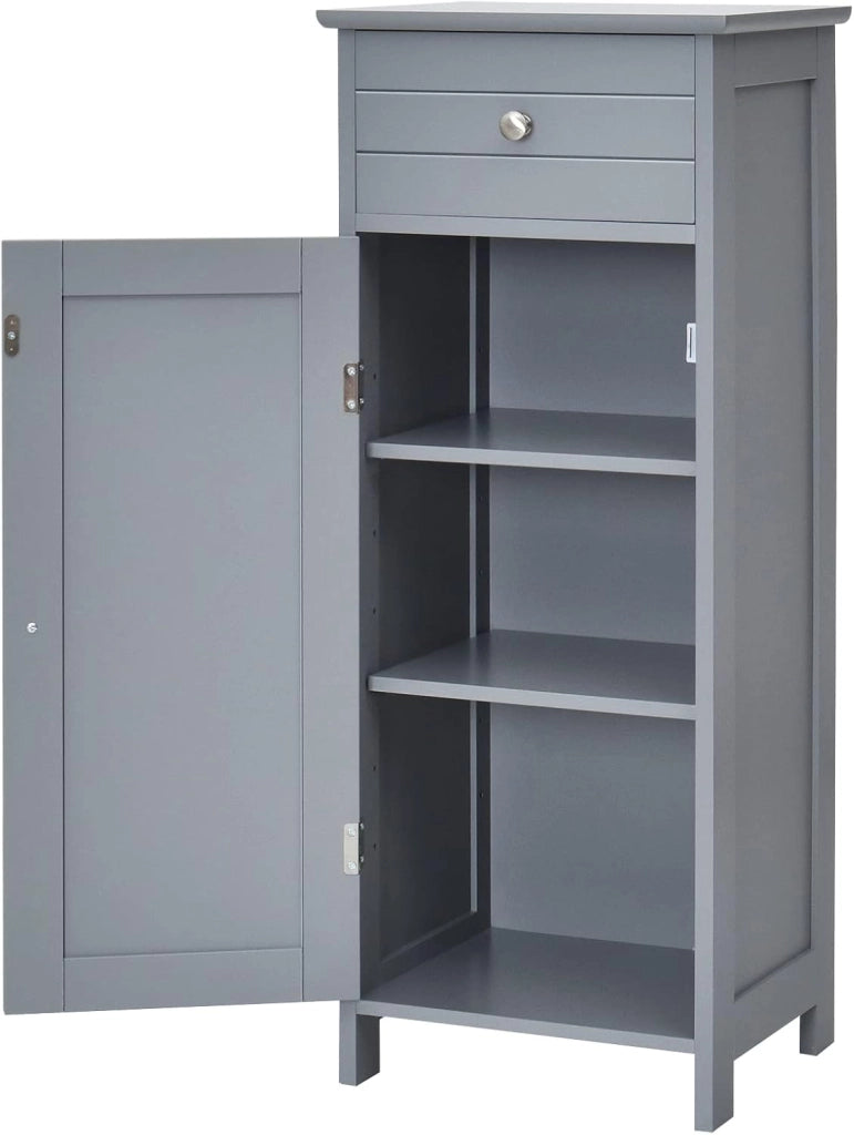 Armadietto da Bagno Autoportante 35x30x87cm, con Cassetto Anta Ripiani Regolabili a 7 Livelli, Mobiletto Bagno Salvaspazio Multiuso, con Dispositivo Antiribaltamento, per Ingresso Soggiorno (NERO)