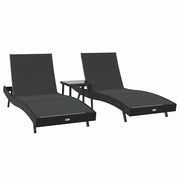 Lettino da Lettino sole | Sdraio da giardino | Lettino da sole 3 pz Nero 197 x 70 x 82 cm polyrattan