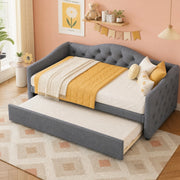 Letto divano 90 × 200 cm con letto estraibile, senza materasso, in lino, grigio, per camera e soggiorno