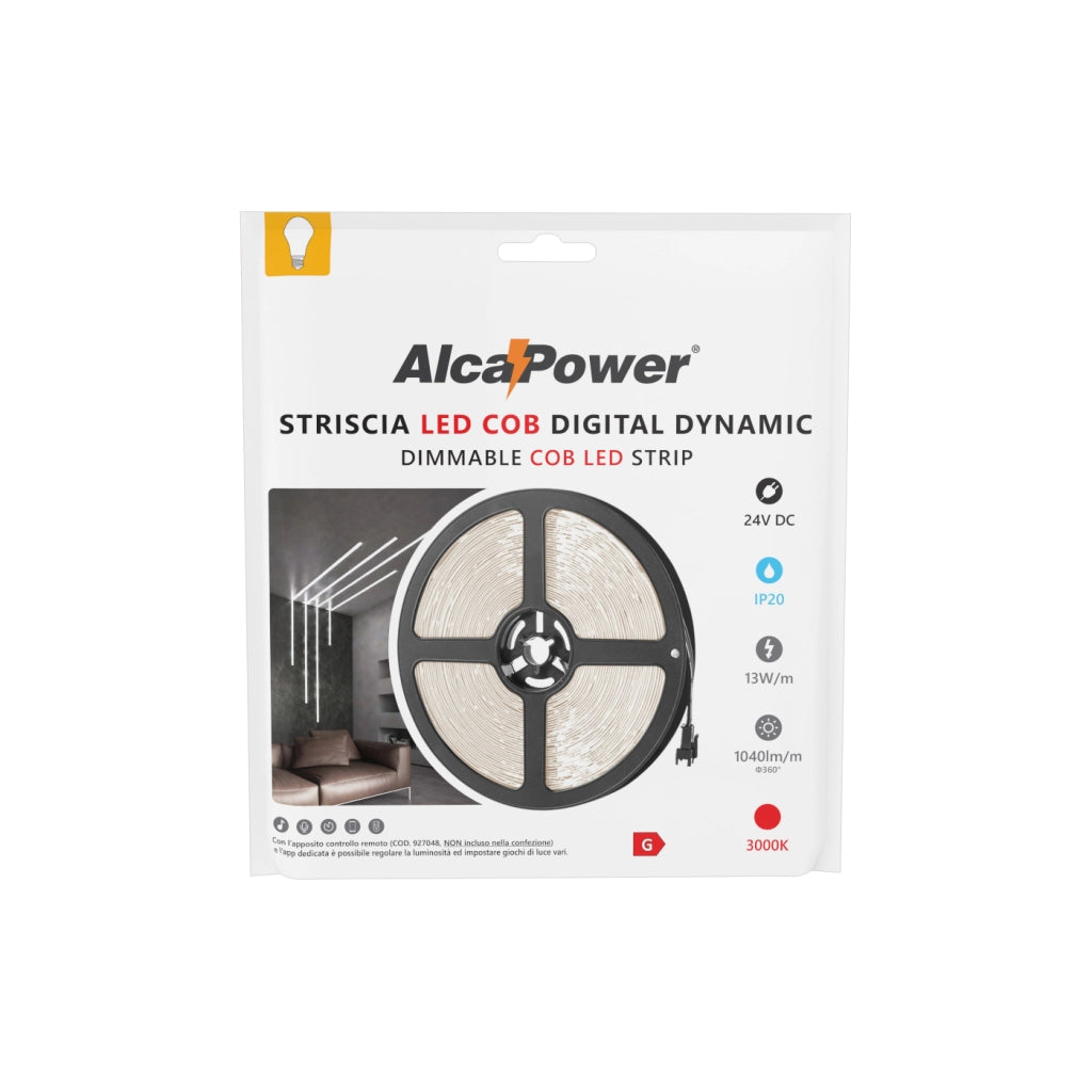 Alcapower Striscia LED COB 24V 5m 13W/m 3000K IP20 CRI90 - Illuminazione lineare professionale ad alta resa cromatica per ambienti interni