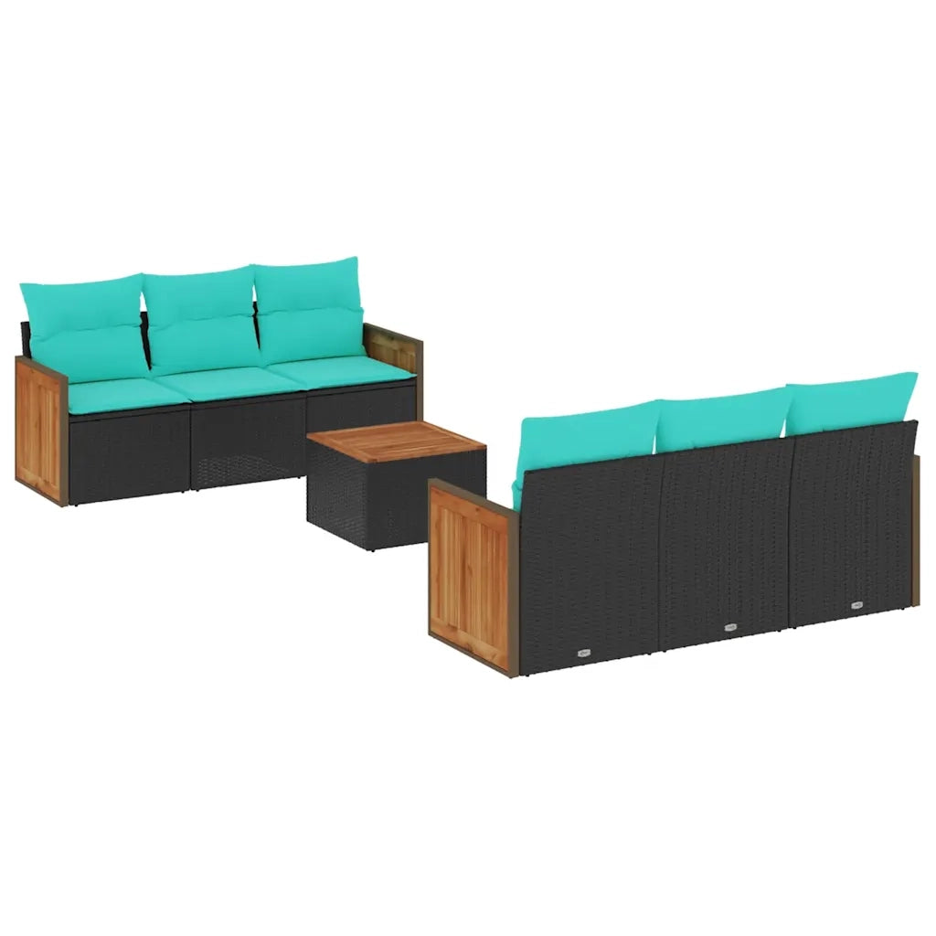 Set Divani da Giardino 7 pz con Cuscini Nero in Polyrattan 3227471