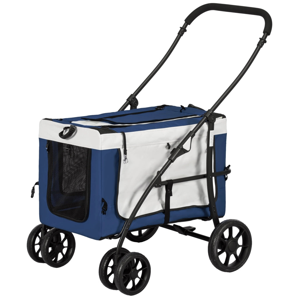 Carrello per animali domestici ¨C Zephmum ¨C Pieghevole, cesto removibile, 81x58x97.5 cm, nero blu bianco