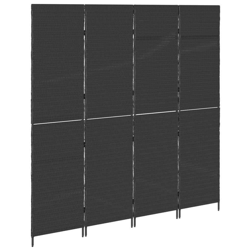 Pannello Separatore 4 Pannelli Pieghevole Nero 195x180 cm Polirattan