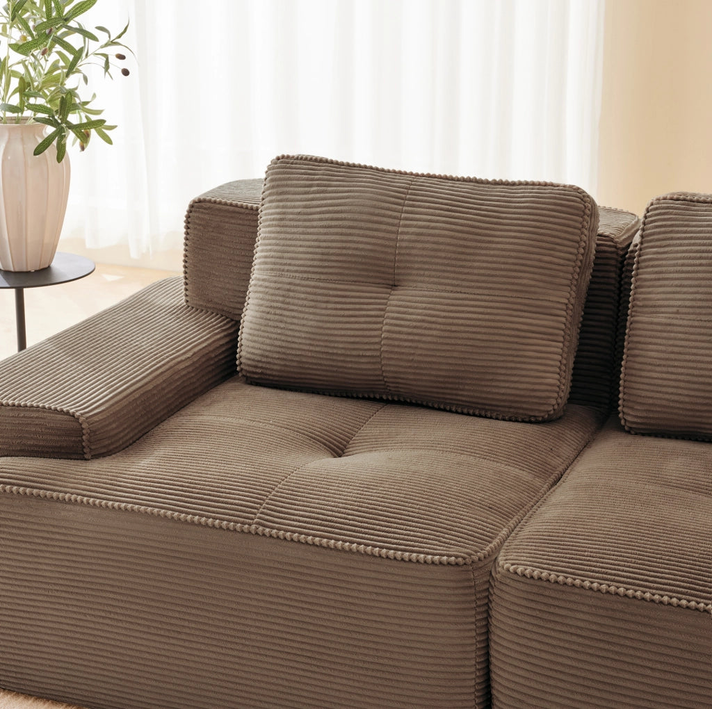 Divano modulare con funzione letto in velluto a coste marrone