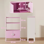 Libreria per bambini rosa con vani aperti e armadietti, 60 x 35 x 100 cm