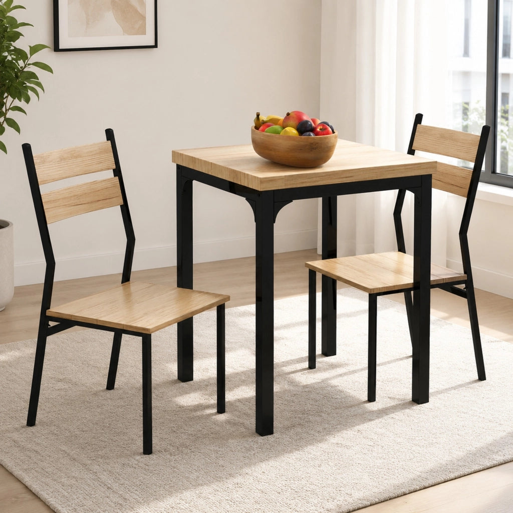 Set tavolo e sedie in stile rustico naturale e nero