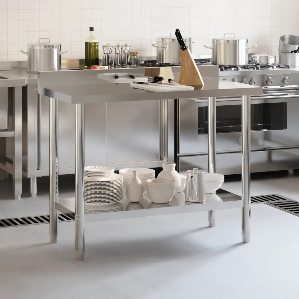 Tavolo Lavoro Cucina con Paraschizzi 110x55x93cm Acciaio Inox CFW6577963