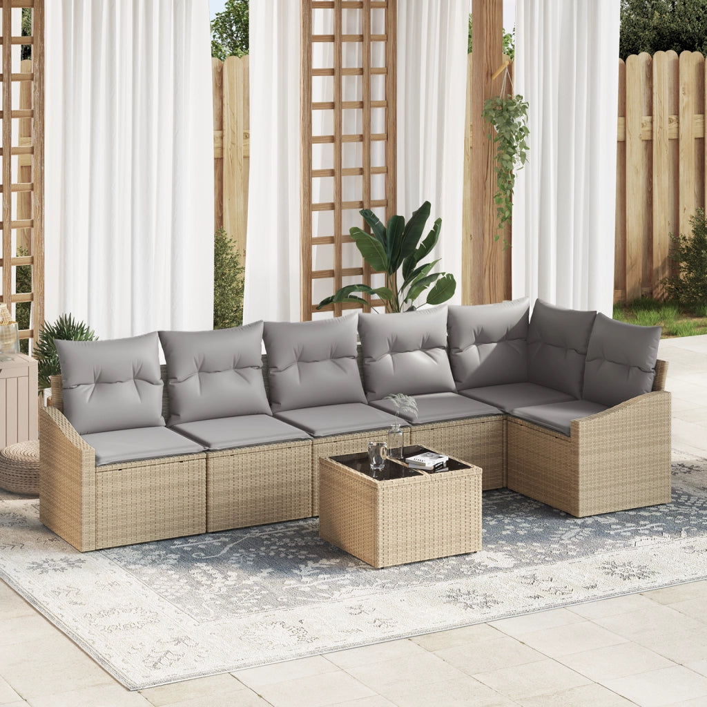 Set da pranzo da giardino 7 pezzi con cuscini in polirattan nero
