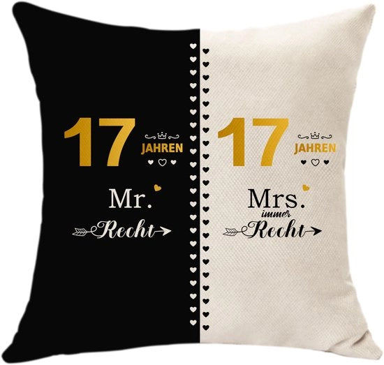 Cuscino per il 17° anniversario di matrimonio 45x45 cm - Ideale regalo per il matrimonio di 17 anni - Regalo per la coppia - Cadeau divertente per i genitori - Ricordo di San Valentino