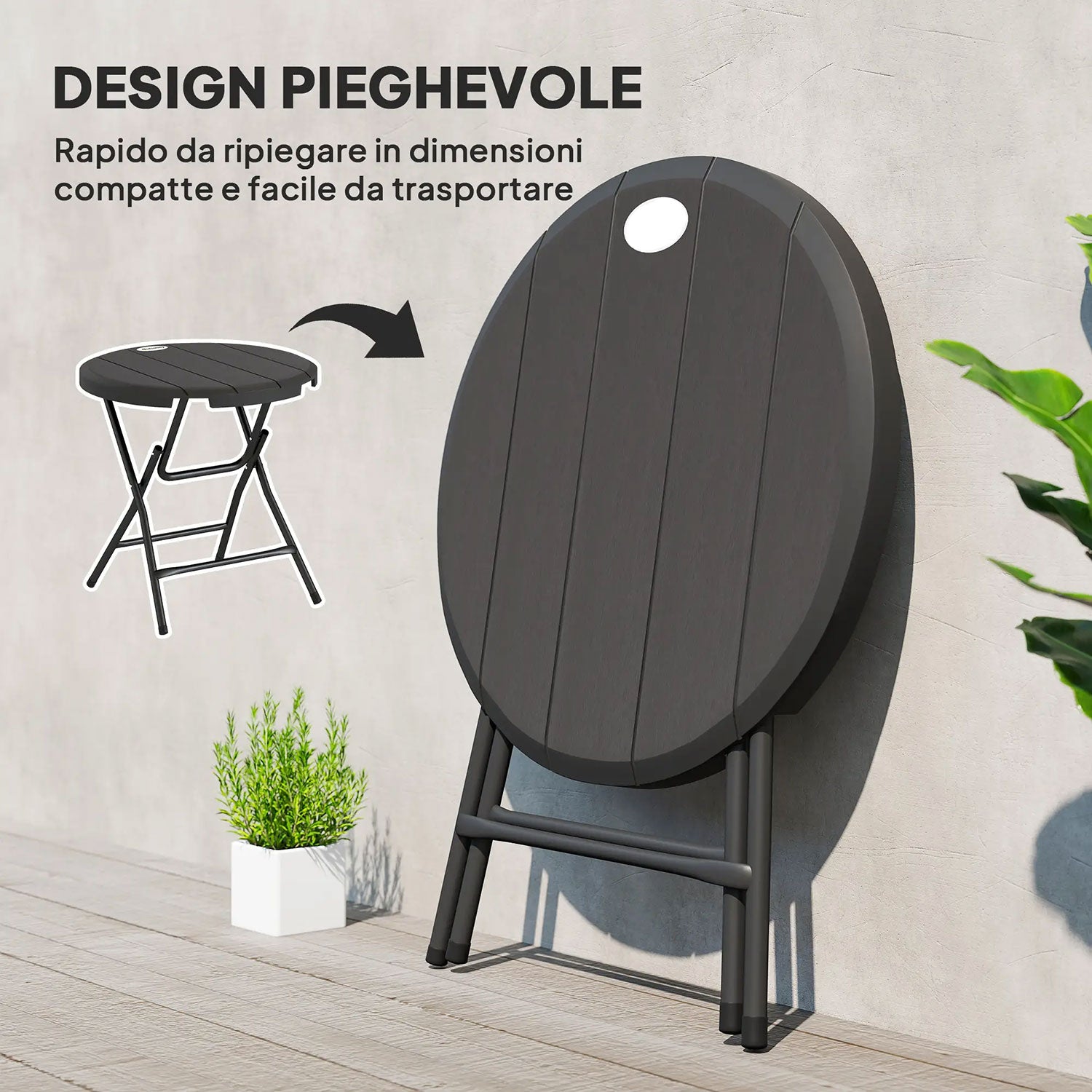 Tavolo da Giardino Ø80x73 cm Rotondo Pieghevole per 4 Persone in Alluminio e Plastica HDPE Grigio