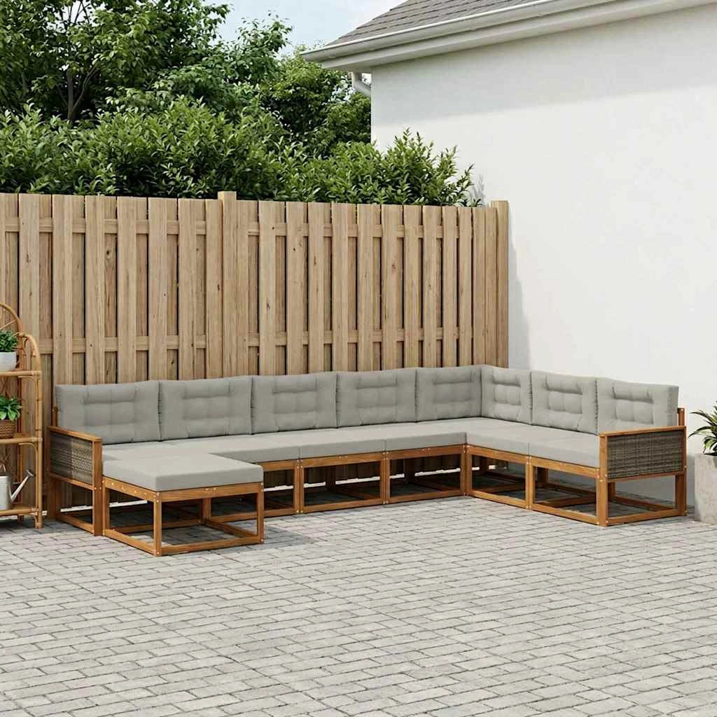 Set di divani da esterno 8 pz Naturale e Grigio Chiaro 3382799