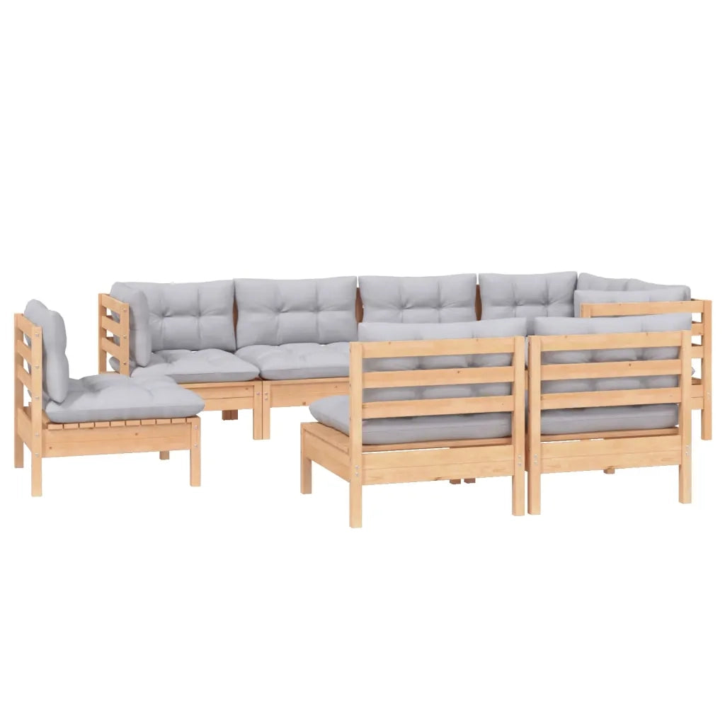 Set Divani da Giardino 8 pz con Cuscini Grigi Massello di Pino 3096465
