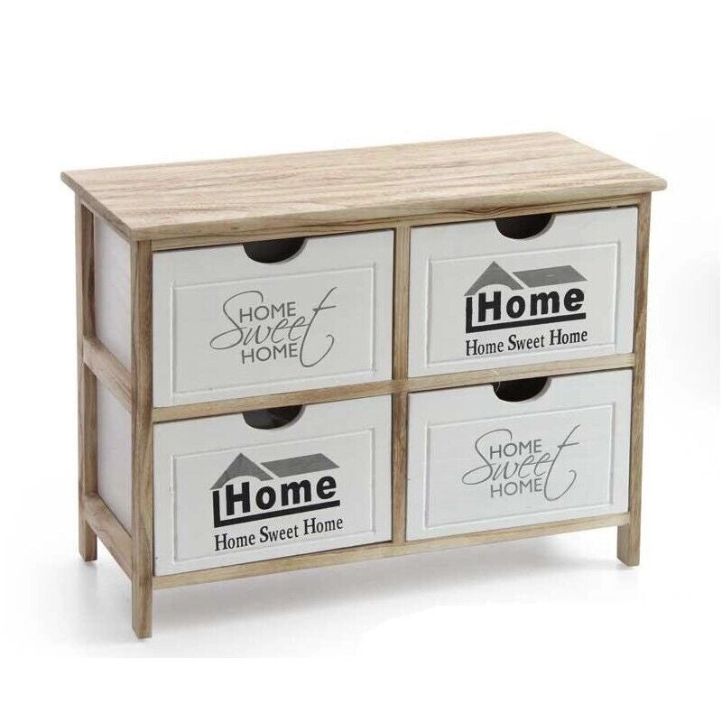HOME SWEET HOME MOBILE IN LEGNO 4 CASSETTI 67 X 28 X H47 CM E BIANCO E NATURALE