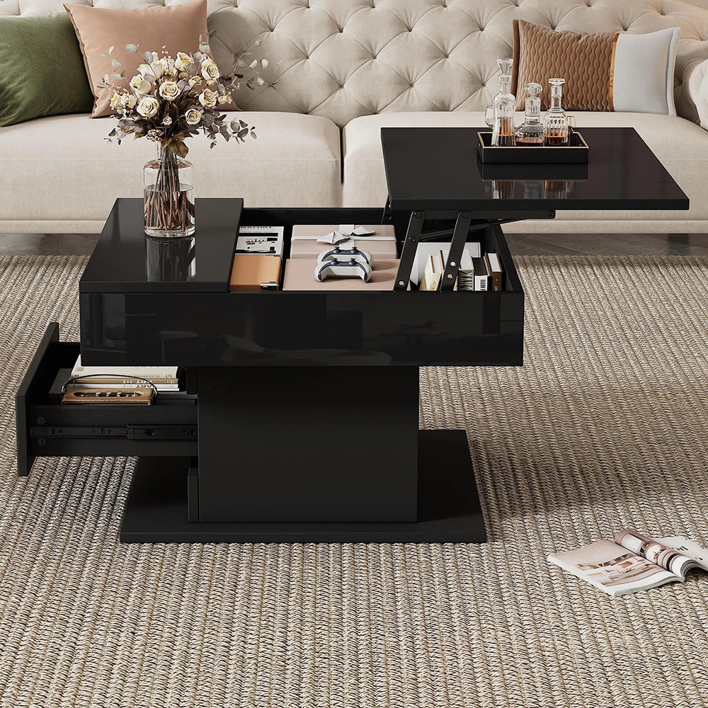 Tavolino geometrico - Xylo - 70x70cm piano girevole nero