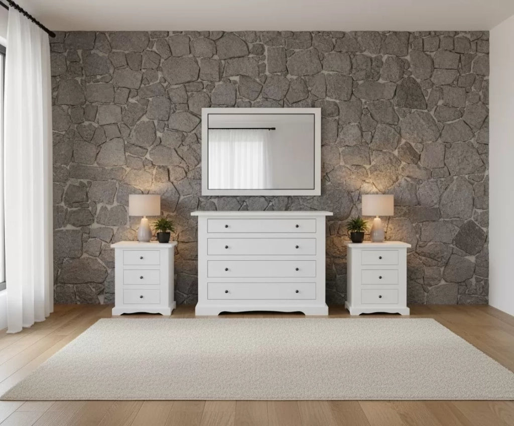Gruppo como' e 2 comodini classico bianco opaco (1176) - Mobili 2G