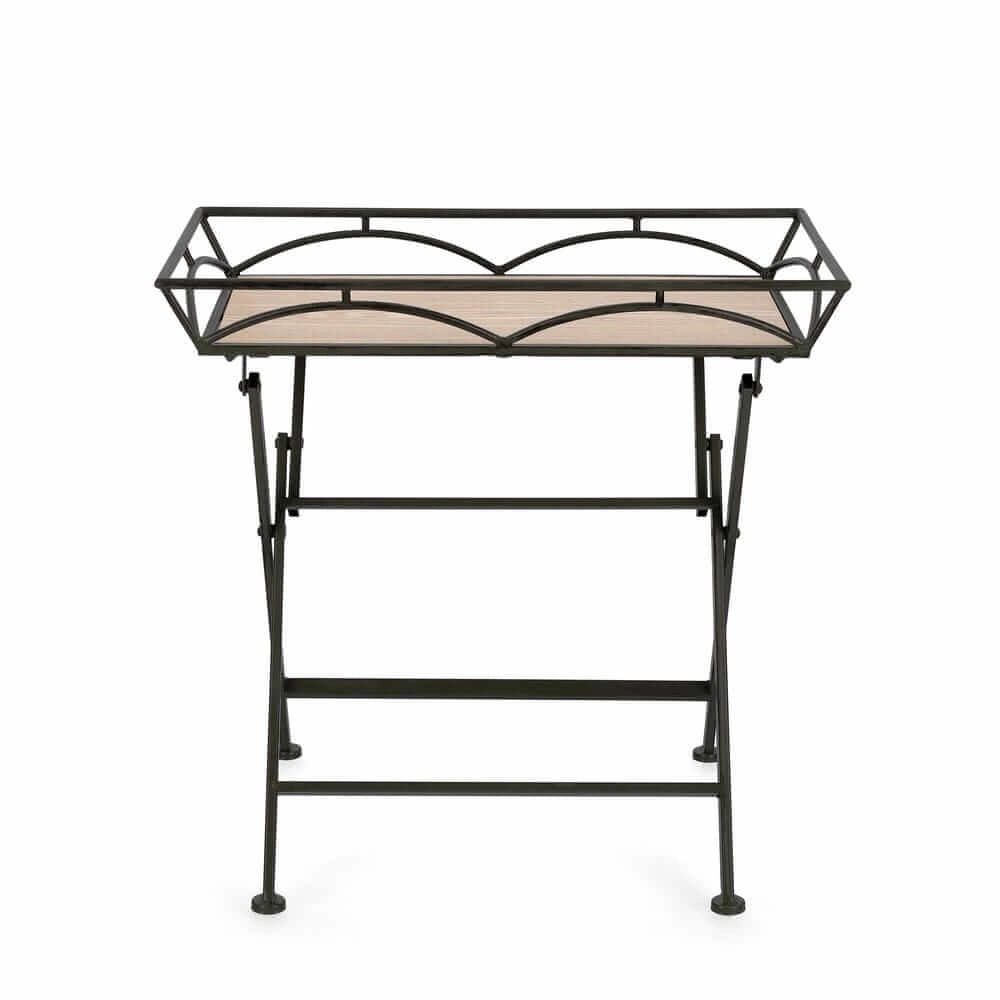 Set di 2 tavolini pieghevoli in metallo bianco e MDF effetto legno - NAO