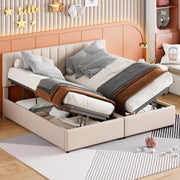 OKWISH Letto Contenitore 180×200 cm, Letto Matrimoniale con Contenitore Idraulico, Testiera Regolabile e Convertibile, senza Materasso, Beige