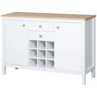Mobile Buffet da Cucina con 2 Cassetti, 2 Porte Ripiani Regolabili e Portabottiglie per 9 Bottiglie, Bianco