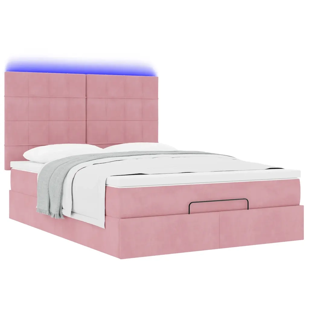 Struttura Letto Pouf con Materassi Rosa 140x190 cm in Velluto 3314323