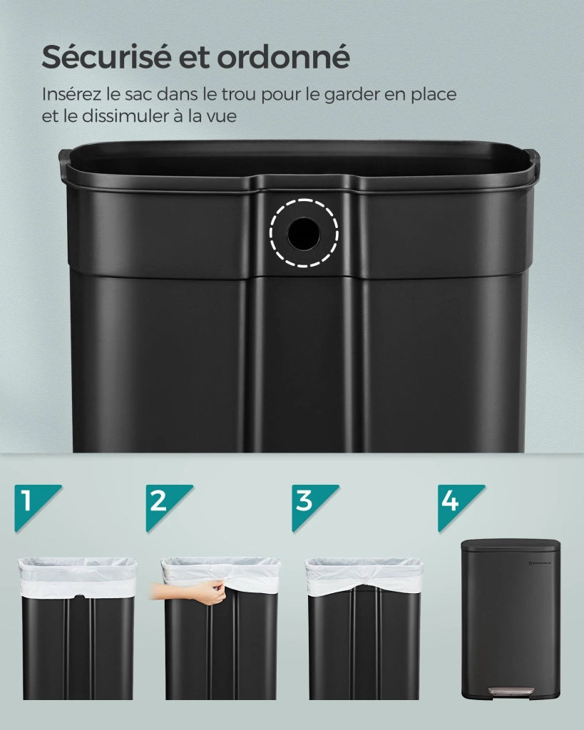 Pattumiera a pedale da 50 litri con secchio interno in plastica coperchio con chiusura ammortizzata antiodore nera 12_0007186