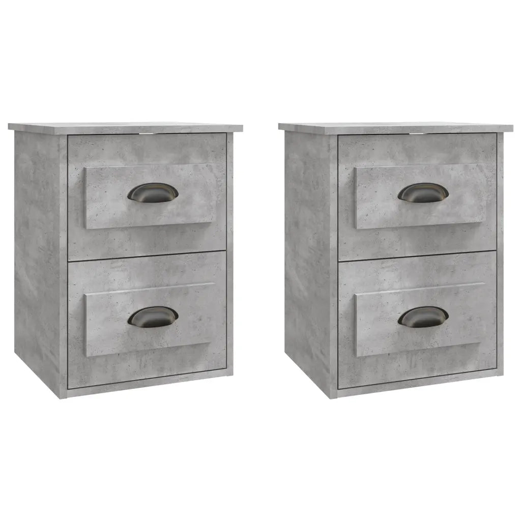 Set di 2 Comodini | Armadio da Notte | Mobiletto da notte a Parete Grigio Cemento 41,5x36x53 cm