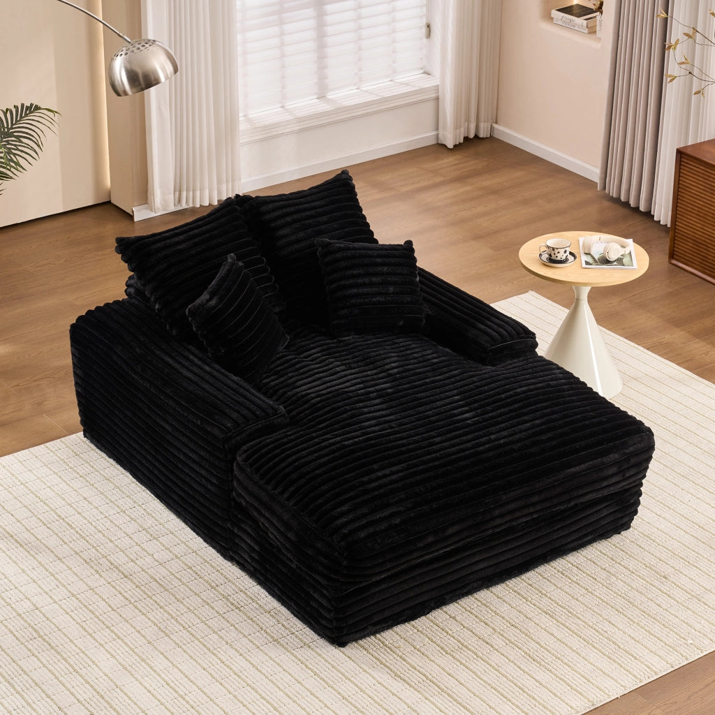 CHAISE LONGUE 175x137x63 cm in velluto a coste nero, 4 cuscini rimovibili
