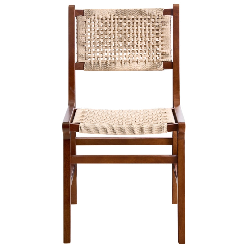 Set di 2 sedie da pranzo marrone e beige Struttura in legno di gomma beige Seduta e schienale in corda di carta Sala da pranzo Boho