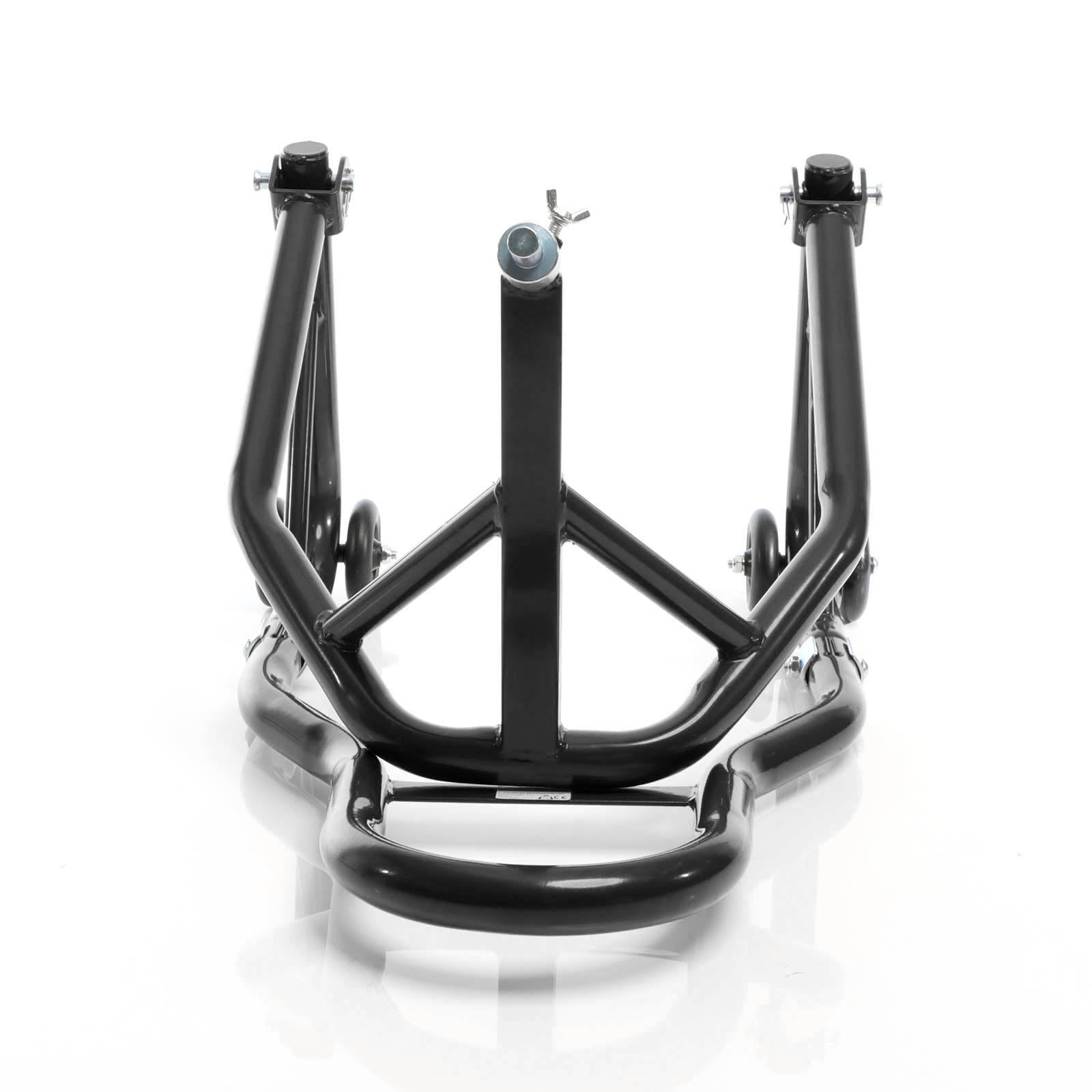 Cavalletto alzamoto anteriore sotto canotto, con rotelle e 5 adattatori sterzo 13-18 mm