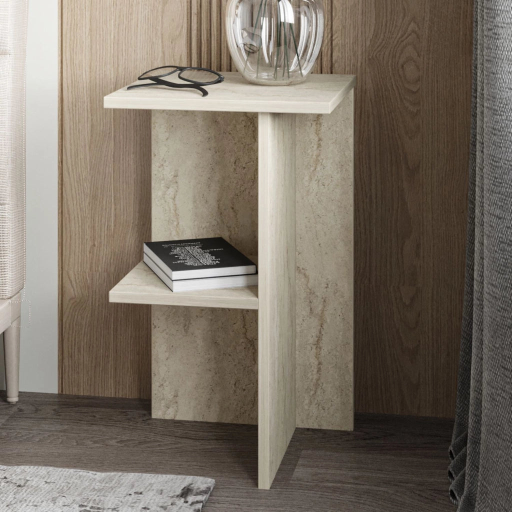 Comodino in legno "Leray" - 36 x 36 x 60 cm - Travertino
