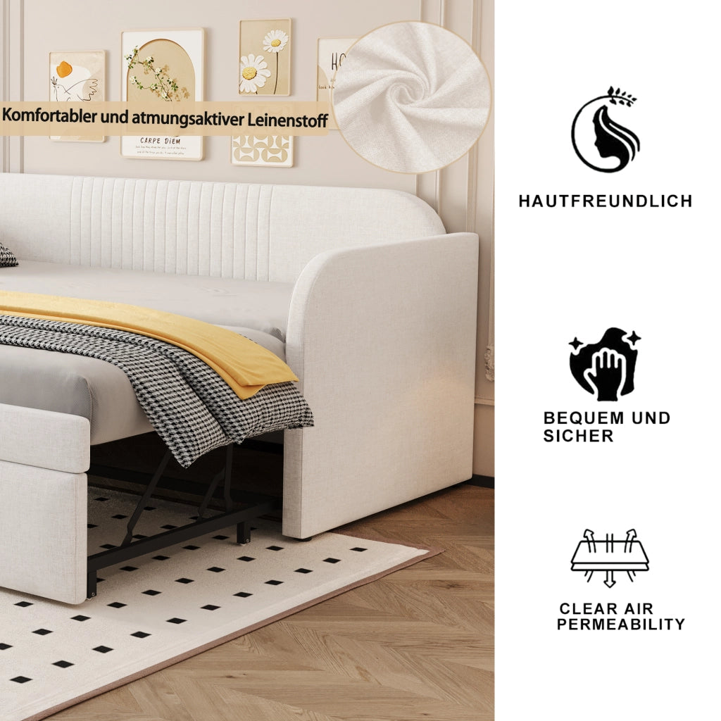 Letto sofa estraibile in lino beige 90x190 cm