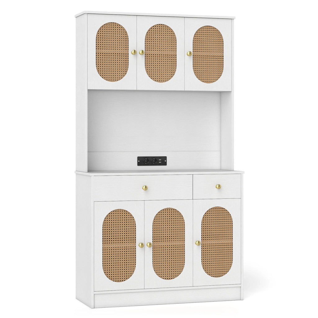 Credenza boho soggiorno 6 ante rattan 2 cassetti vetrina dispensa-Credenza metallo indipendente 180cm Bianco