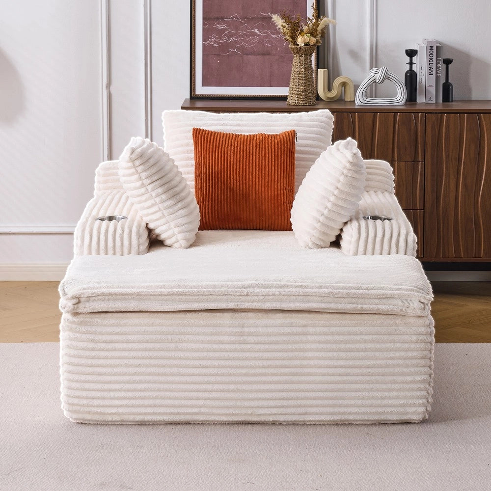 Divano Letto con Chaise Longue ¨C MINIMAL ¨C Beige, 3 Cuscini, Senza Assemblaggio