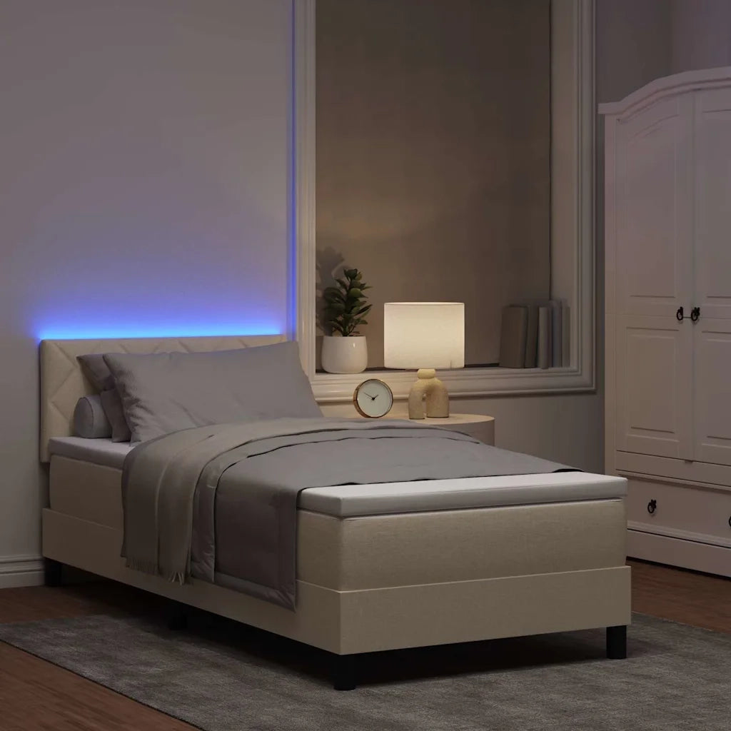 Letto a molle con materasso con led Crema 100 x 200 cm Tessuto